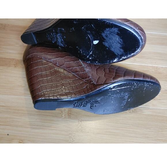 Joie Booties Wedges Zip Crocodile Leather Brown 38.5 = 8.5 US - Picture 4 of 5